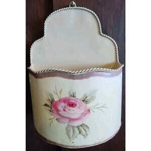 Metal Wall Pocket Hanging Tin Basket Entry Flower Pot Grandma Cottage Rose Farm